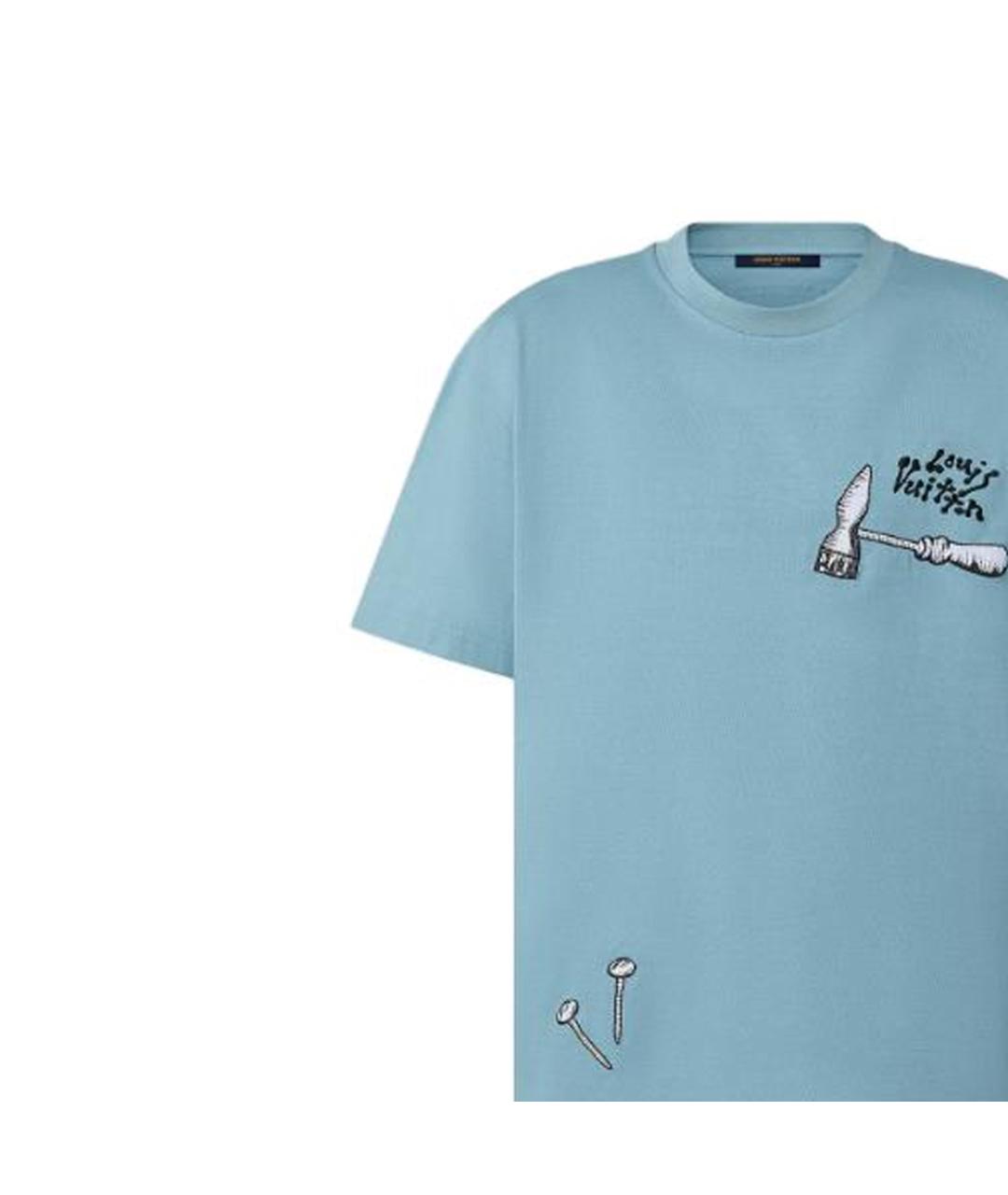 LOUIS VUITTON Голубая хлопковая футболка, фото 5