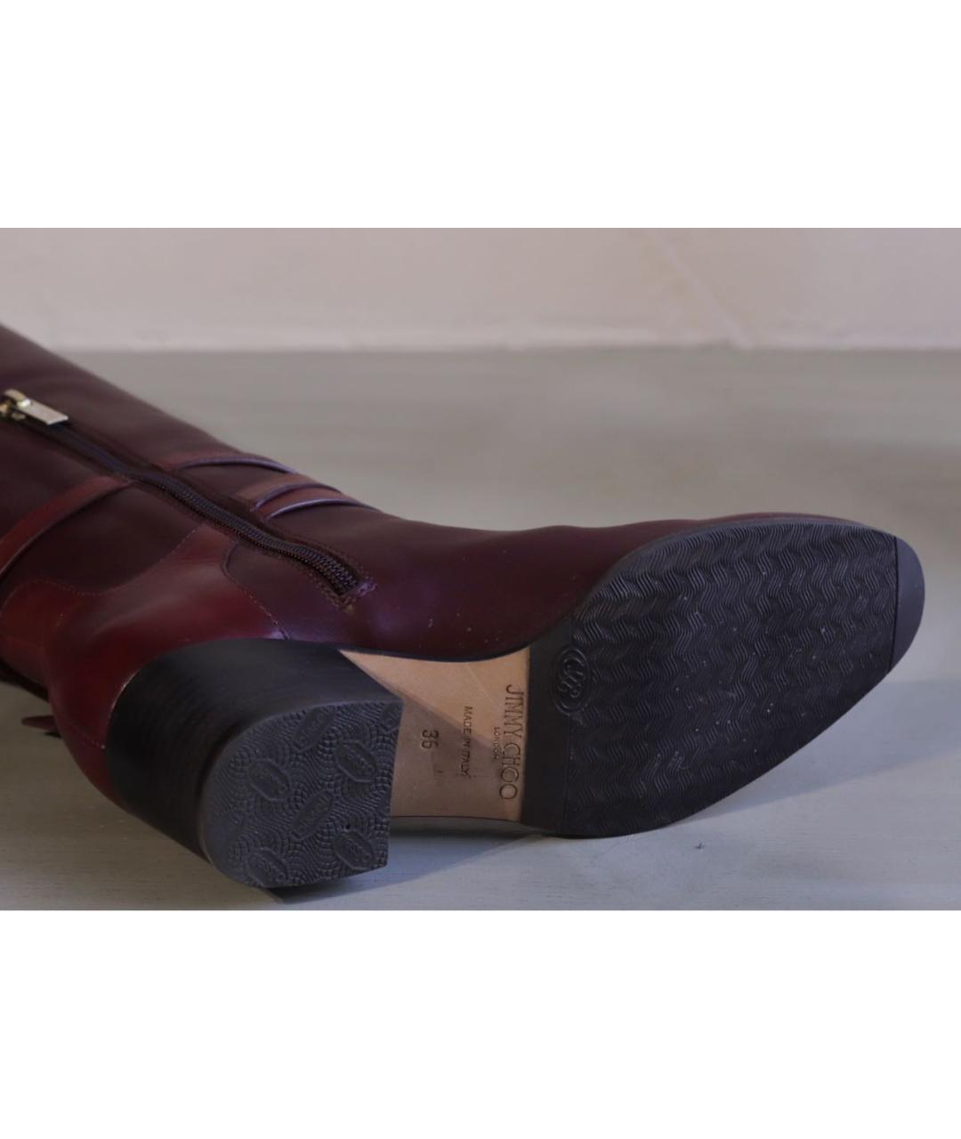 JIMMY CHOO Бордовые кожаные сапоги, фото 8
