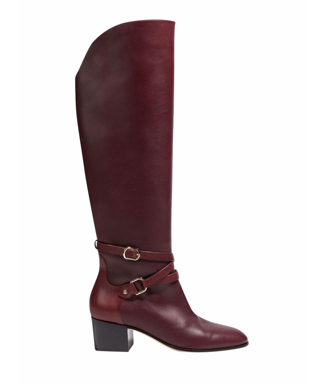 JIMMY CHOO Бордовые кожаные сапоги, фото 1