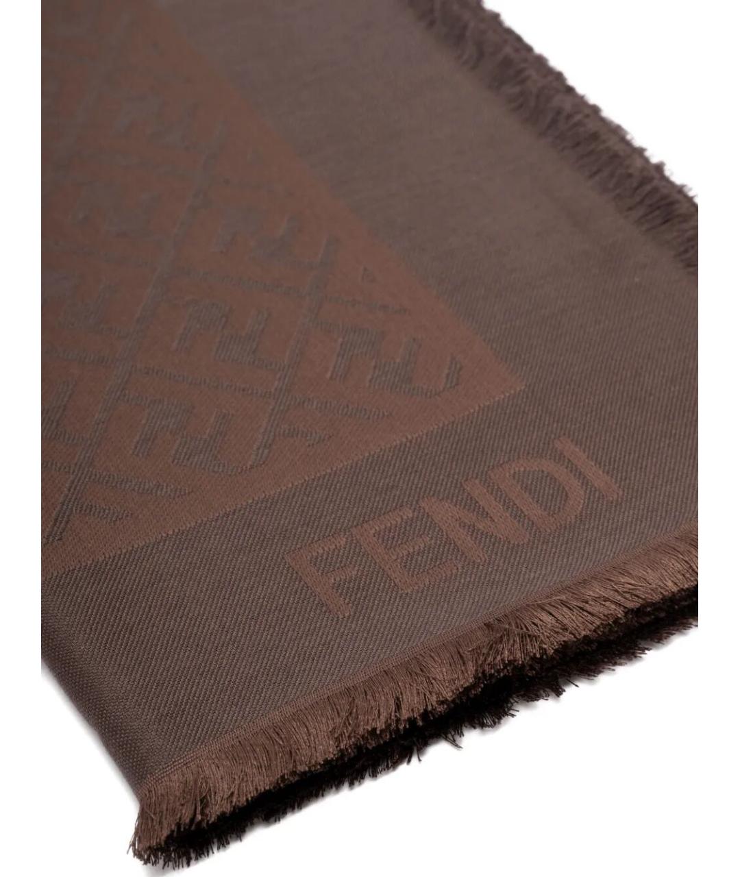 FENDI Коричневый шерстяной шарф, фото 2
