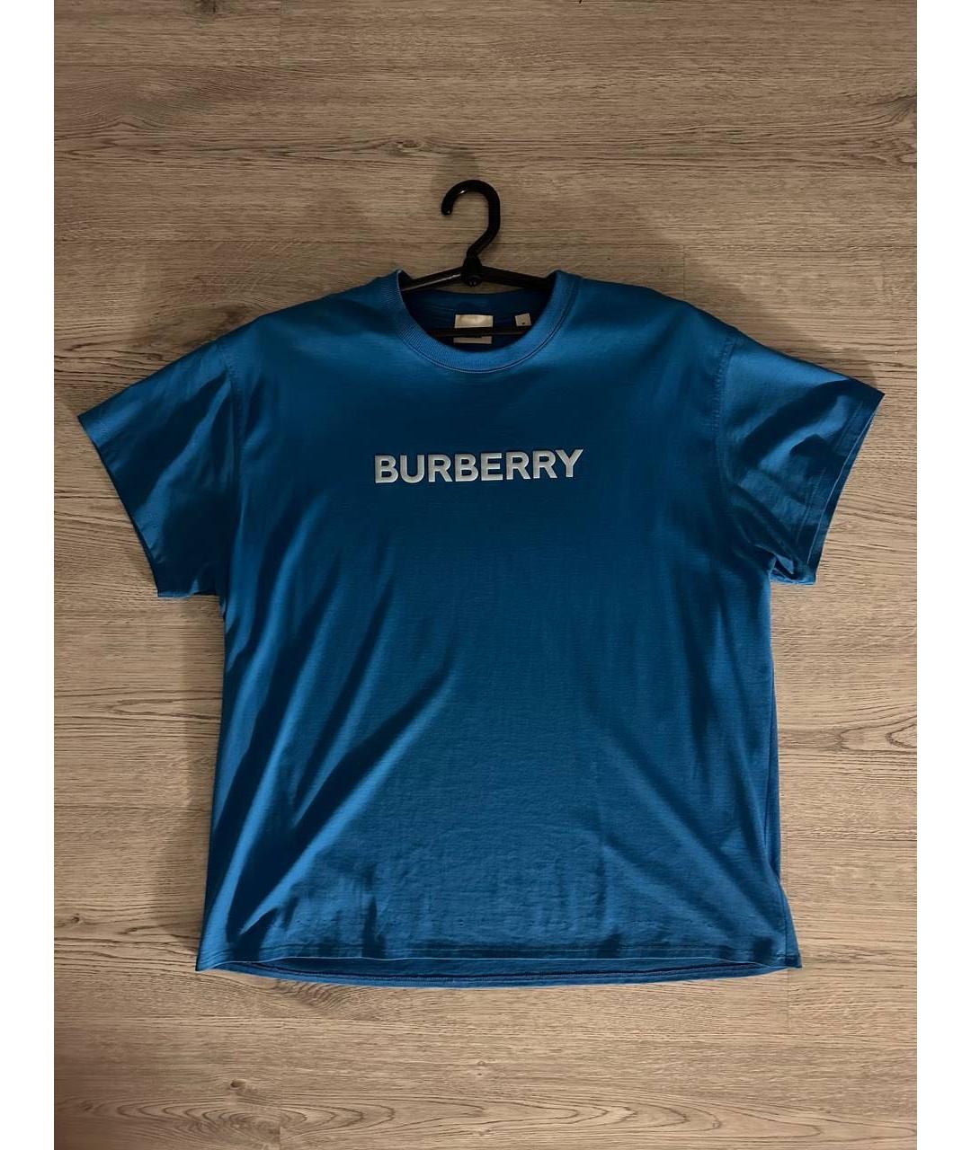 BURBERRY Синяя хлопко-эластановая футболка, фото 2