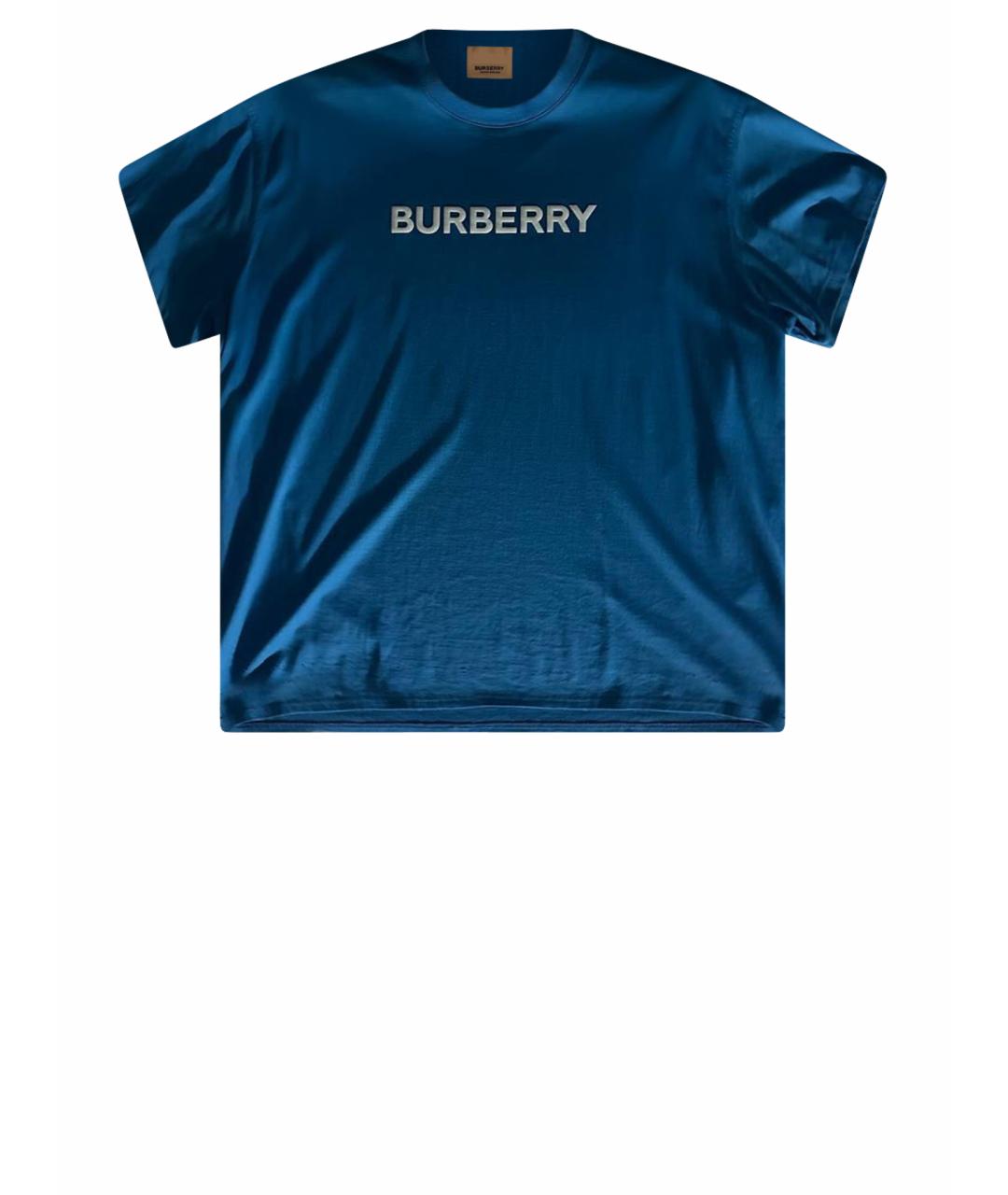 BURBERRY Синяя хлопко-эластановая футболка, фото 1