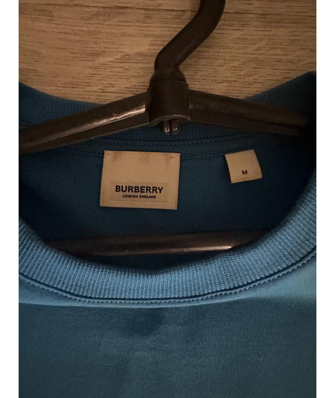 BURBERRY Синяя хлопко-эластановая футболка, фото 3