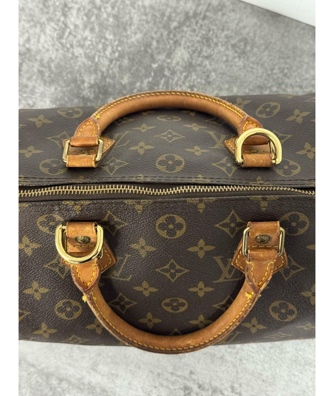 LOUIS VUITTON Коричневая кожаная сумка с короткими ручками, фото 7