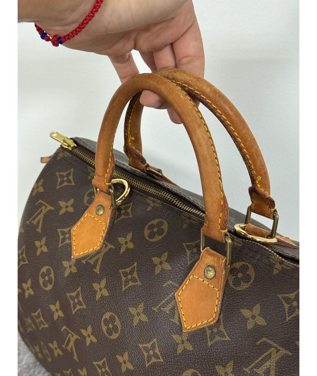 LOUIS VUITTON Коричневая кожаная сумка с короткими ручками, фото 4