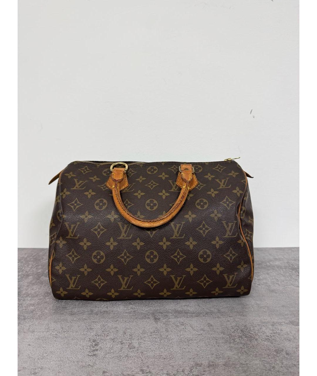 LOUIS VUITTON Коричневая кожаная сумка с короткими ручками, фото 3
