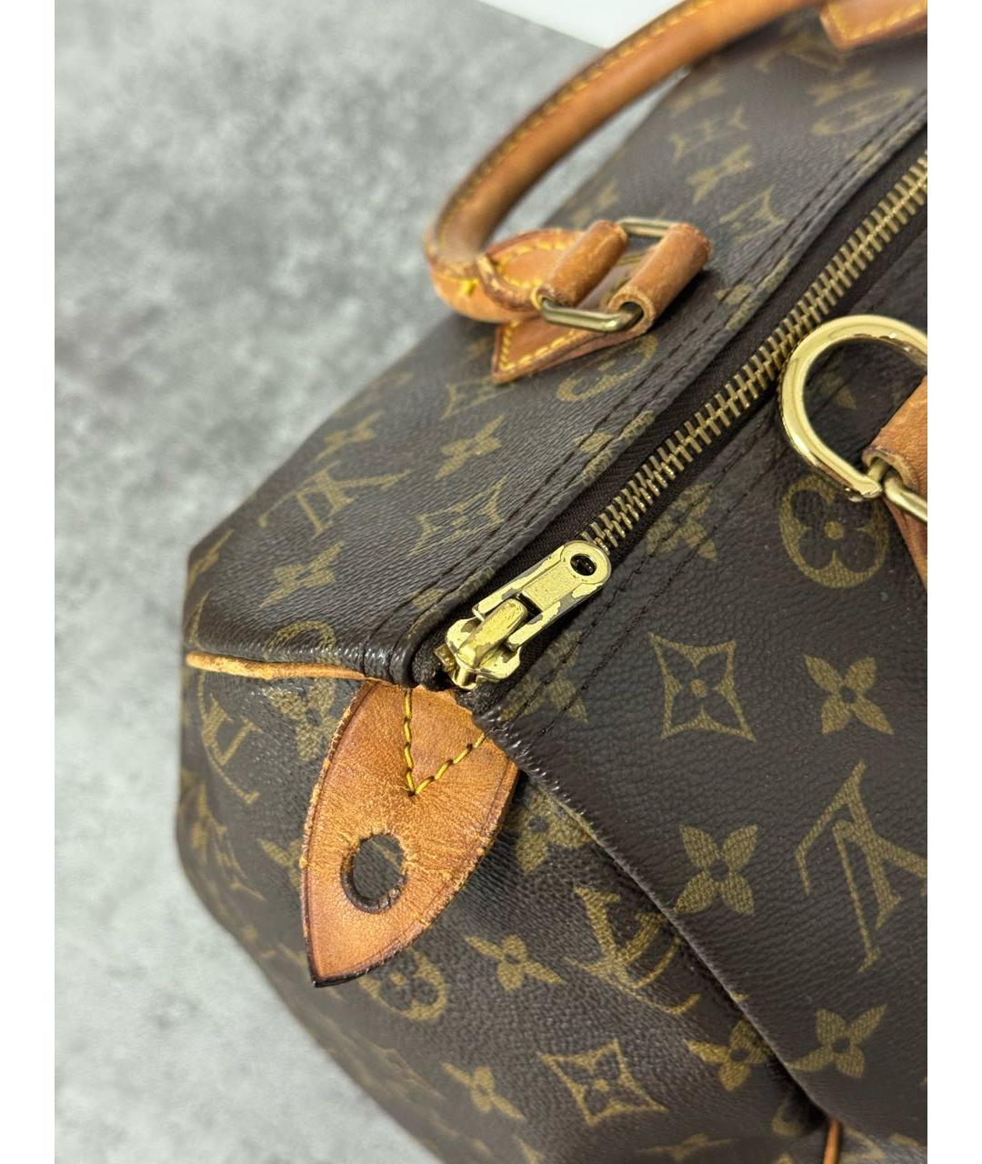LOUIS VUITTON Коричневая кожаная сумка с короткими ручками, фото 5