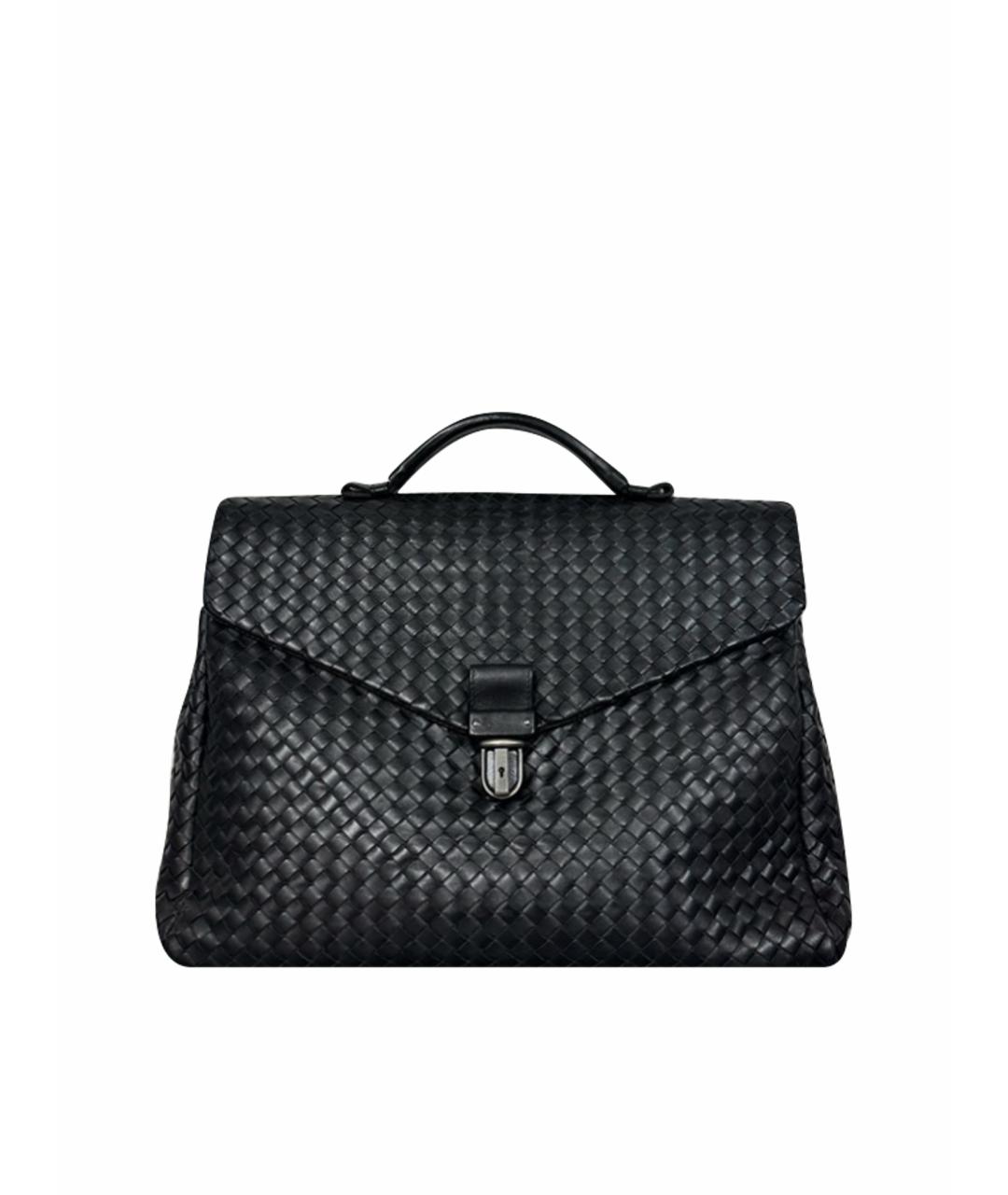 BOTTEGA VENETA Черный кожаный портфель, фото 1