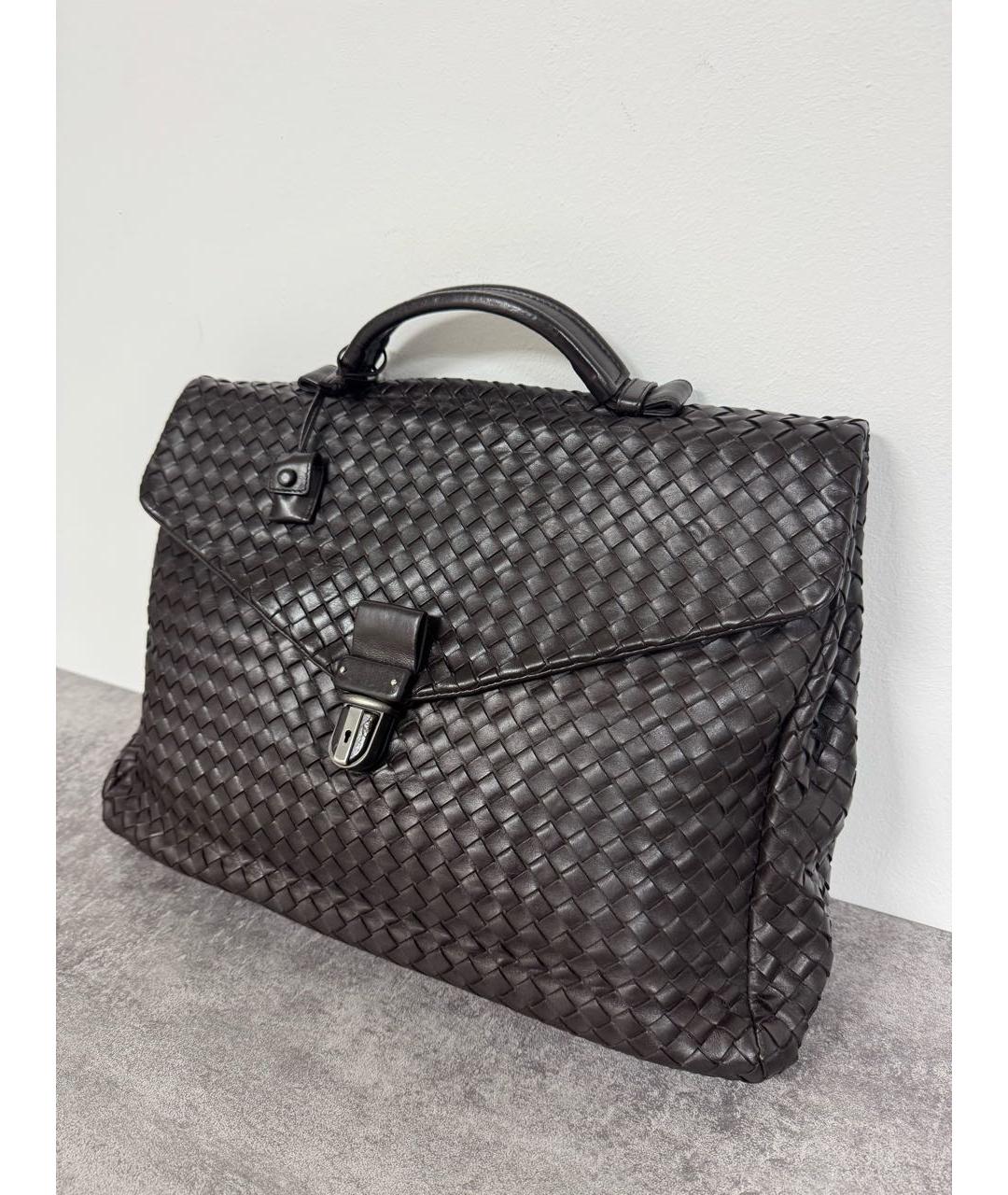 BOTTEGA VENETA Коричневый кожаный портфель, фото 2