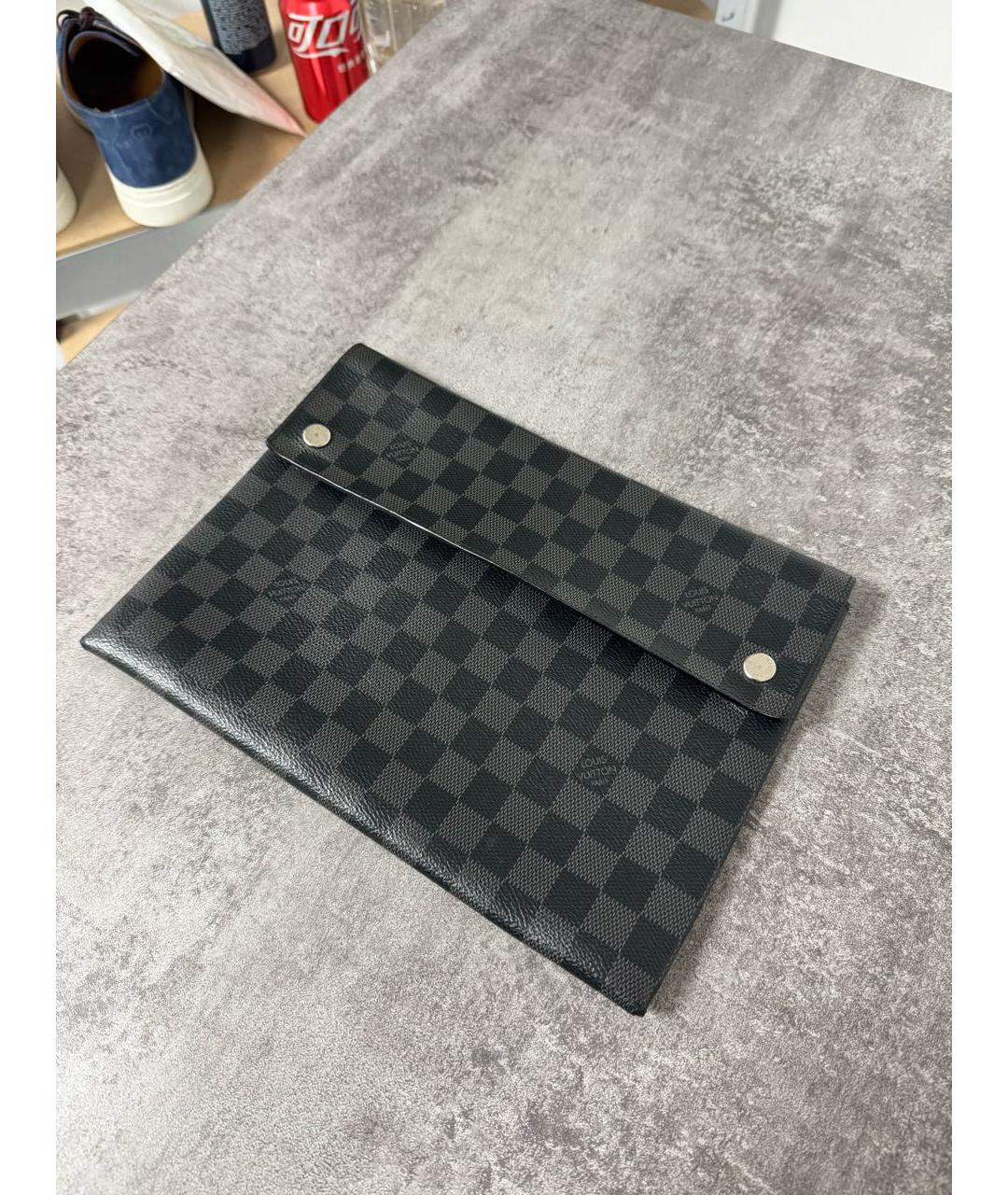 LOUIS VUITTON Черная кожаная папка для документов, фото 2