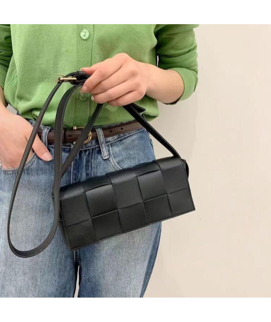 BOTTEGA VENETA Черная кожаная сумка через плечо, фото 8
