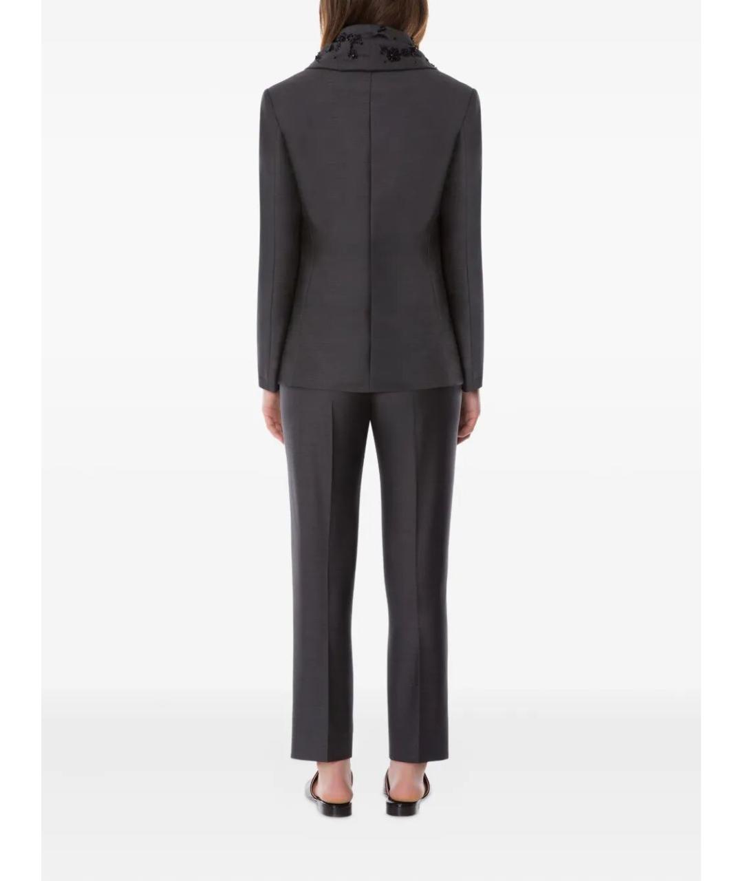 ALBERTA FERRETTI Серые шерстяные прямые брюки, фото 3