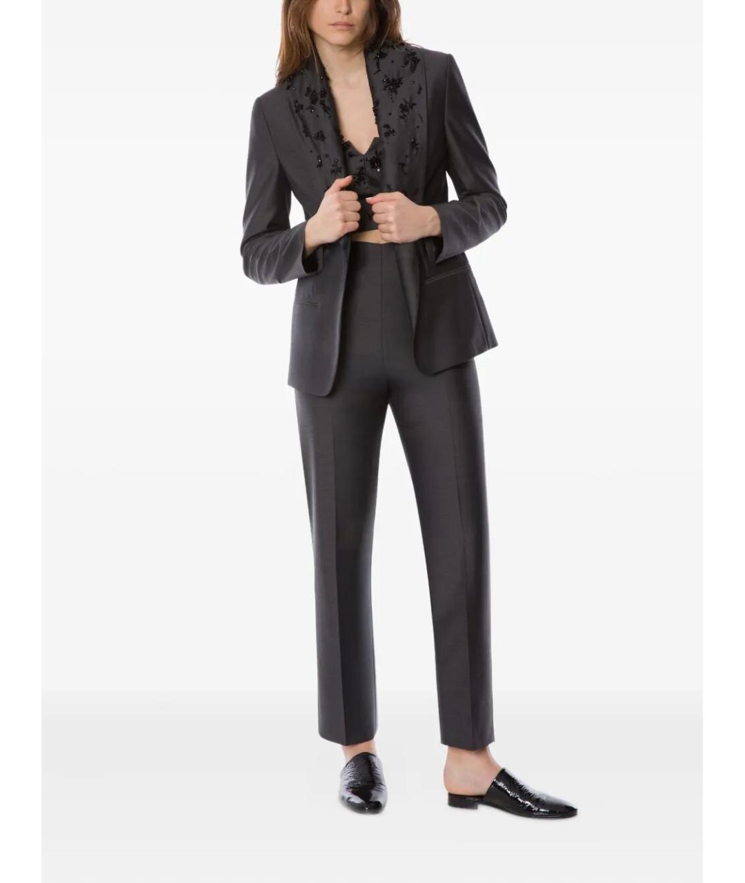 ALBERTA FERRETTI Серые шерстяные прямые брюки, фото 2