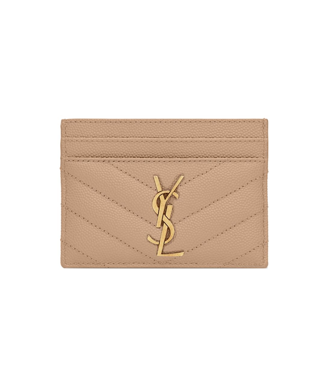 SAINT LAURENT Бежевый кожаный кардхолдер, фото 1