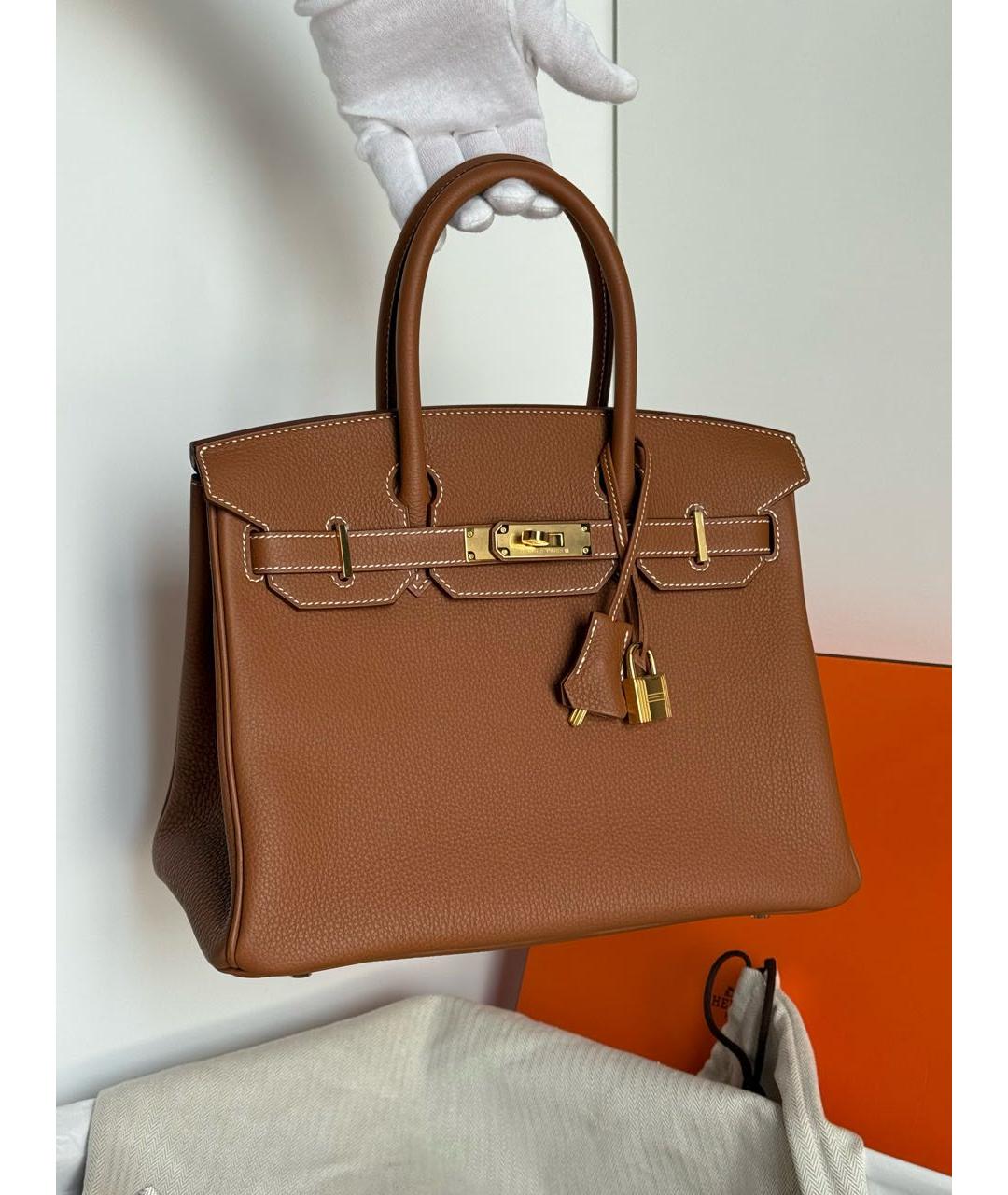 HERMES Коричневая кожаная сумка с короткими ручками, фото 3