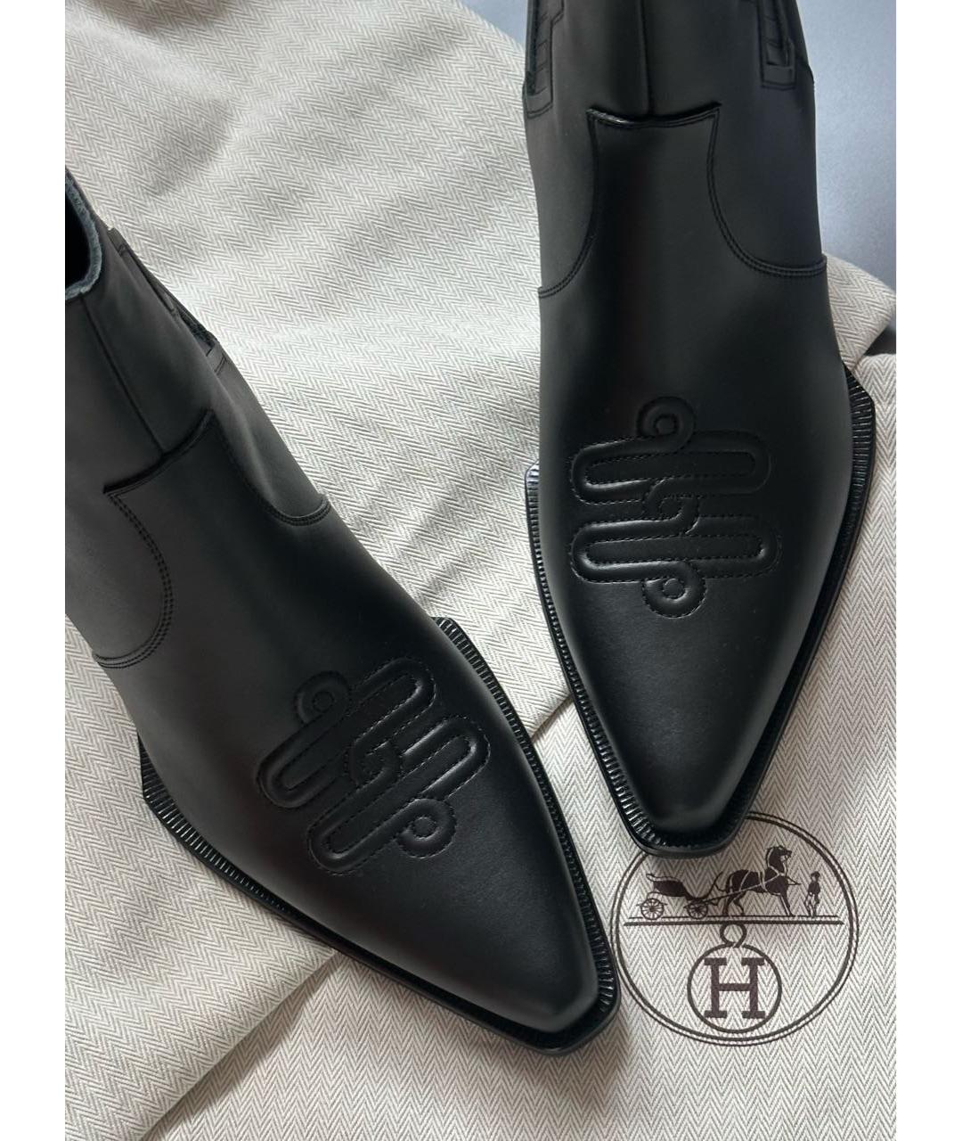 HERMES Черные кожаные полусапоги, фото 3
