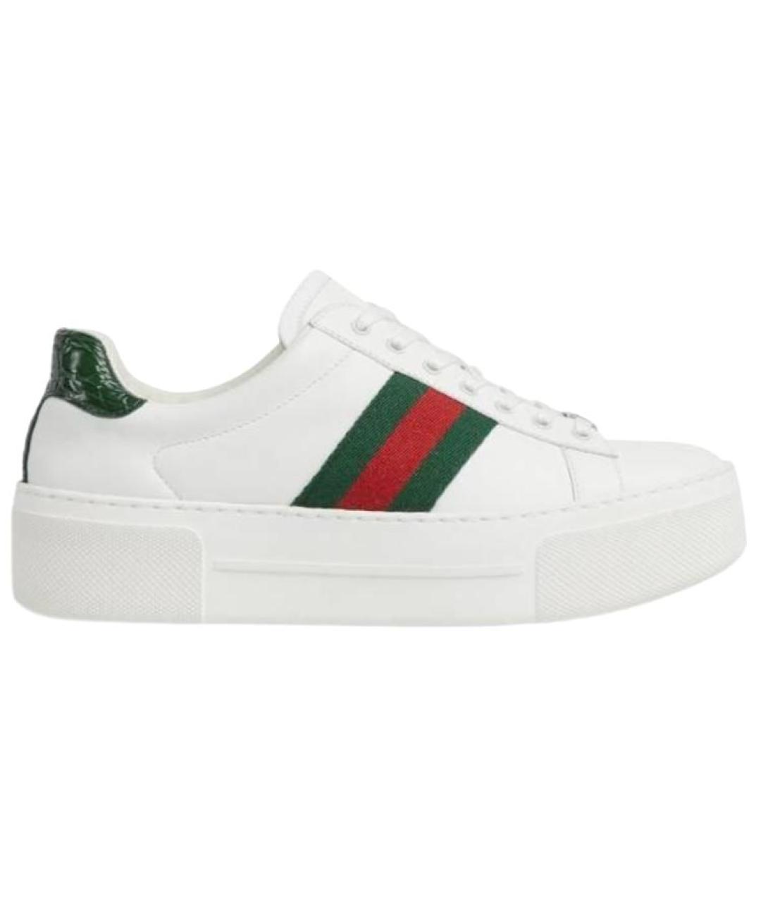 GUCCI Белые кожаные кеды, фото 1