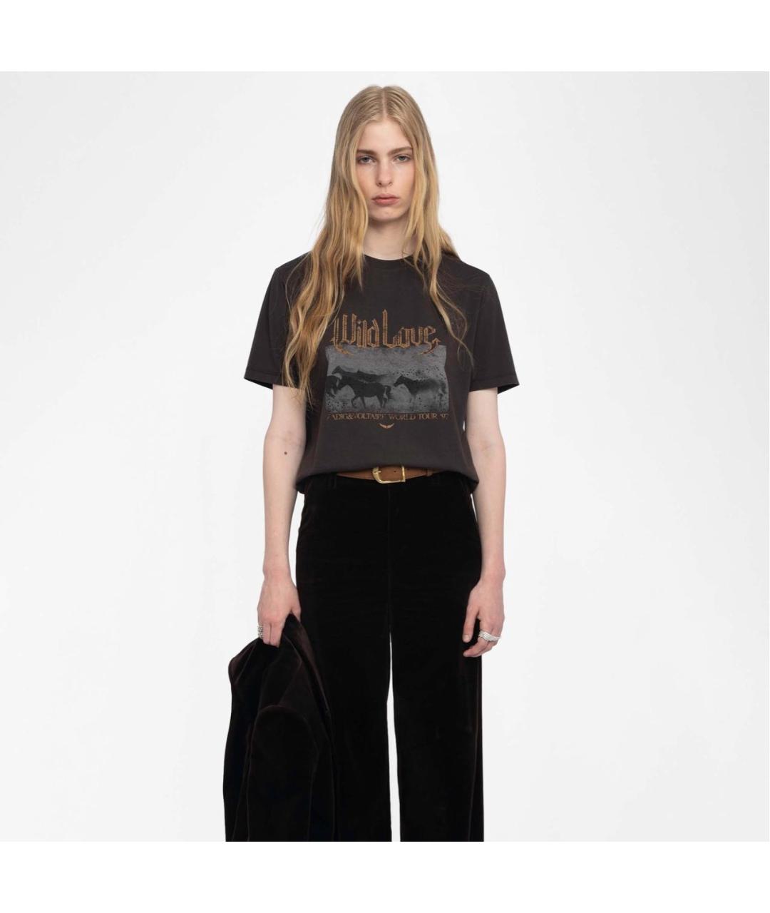 ZADIG & VOLTAIRE Коричневая хлопковая футболка, фото 2