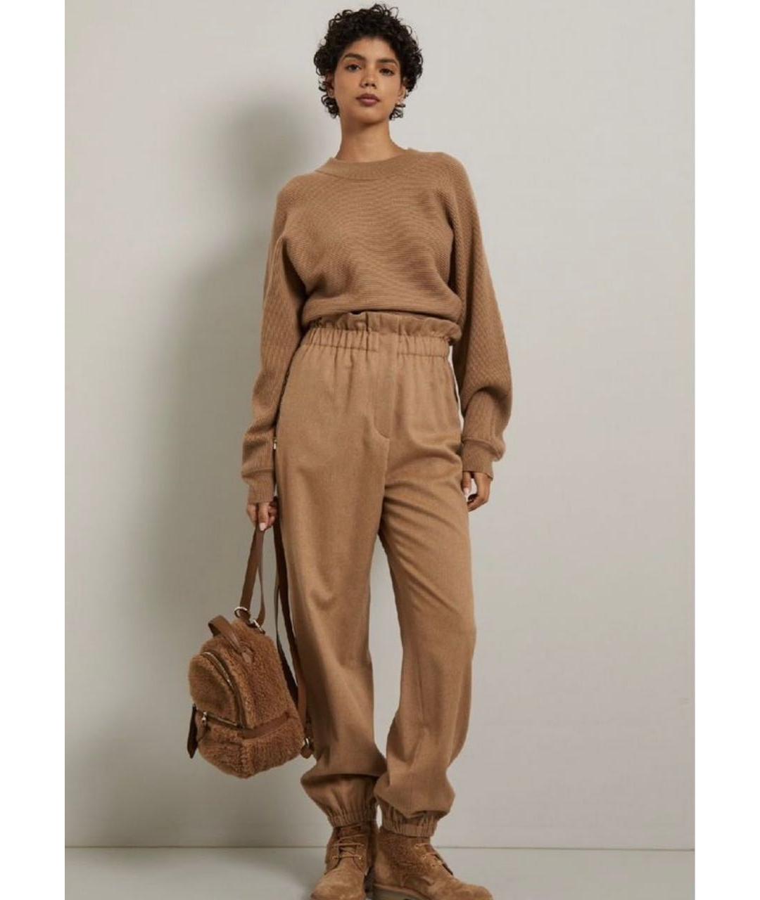 MAX MARA Бежевые шерстяные брюки широкие, фото 5