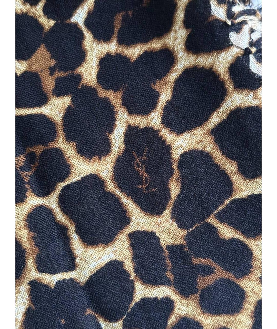 SAINT LAURENT Коричневый шерстяной шарф, фото 5