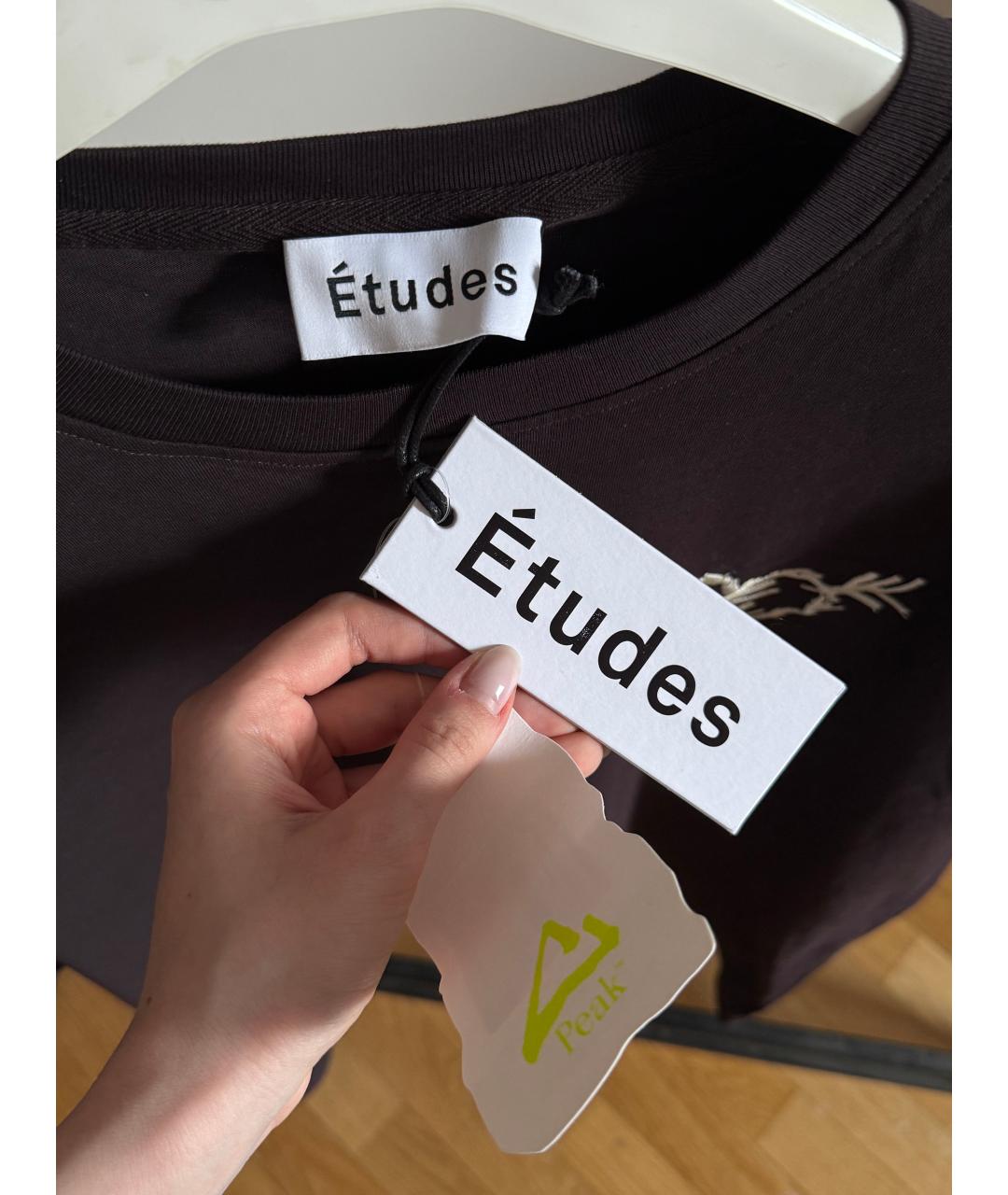 ETUDES Коричневая хлопковая футболка, фото 4