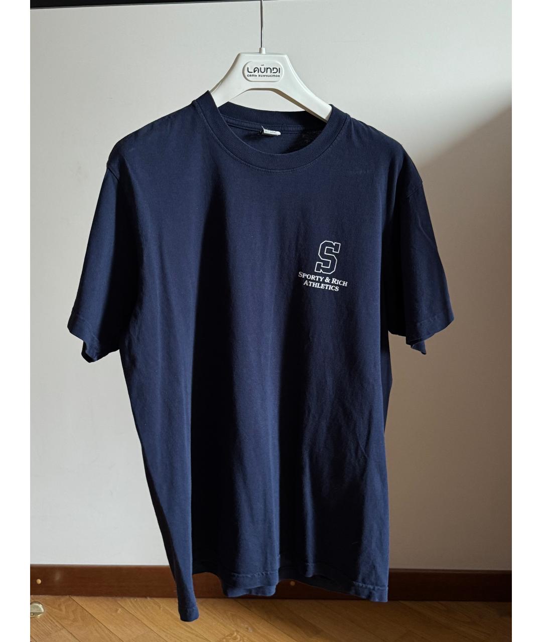 SPORTY AND RICH Темно-синяя хлопковая футболка, фото 3