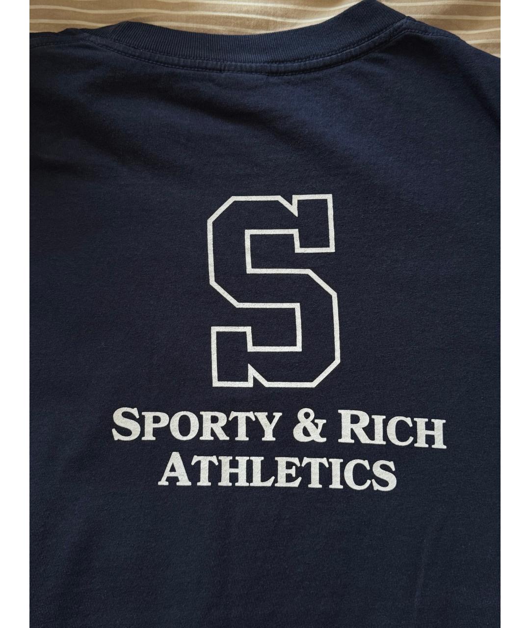 SPORTY AND RICH Темно-синяя хлопковая футболка, фото 7