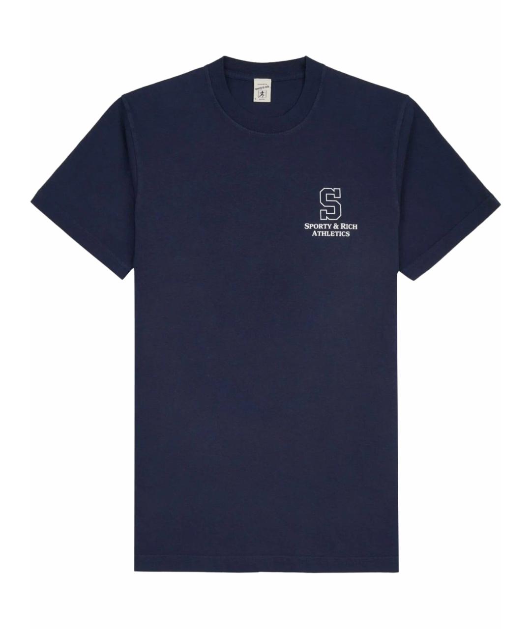 SPORTY AND RICH Темно-синяя хлопковая футболка, фото 1
