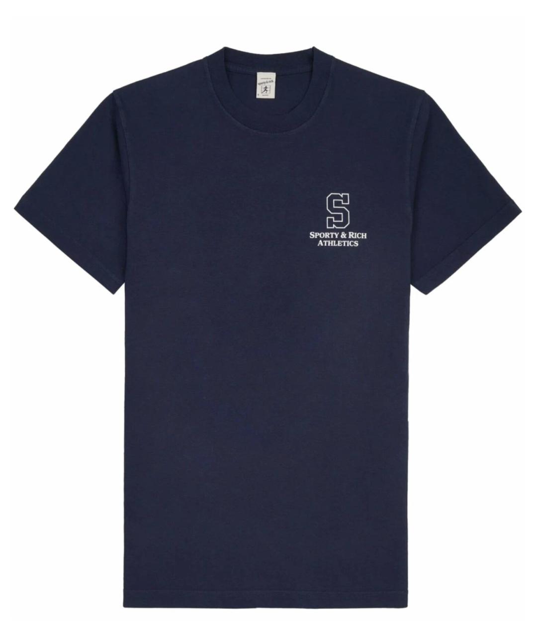 SPORTY AND RICH Темно-синяя хлопковая футболка, фото 8