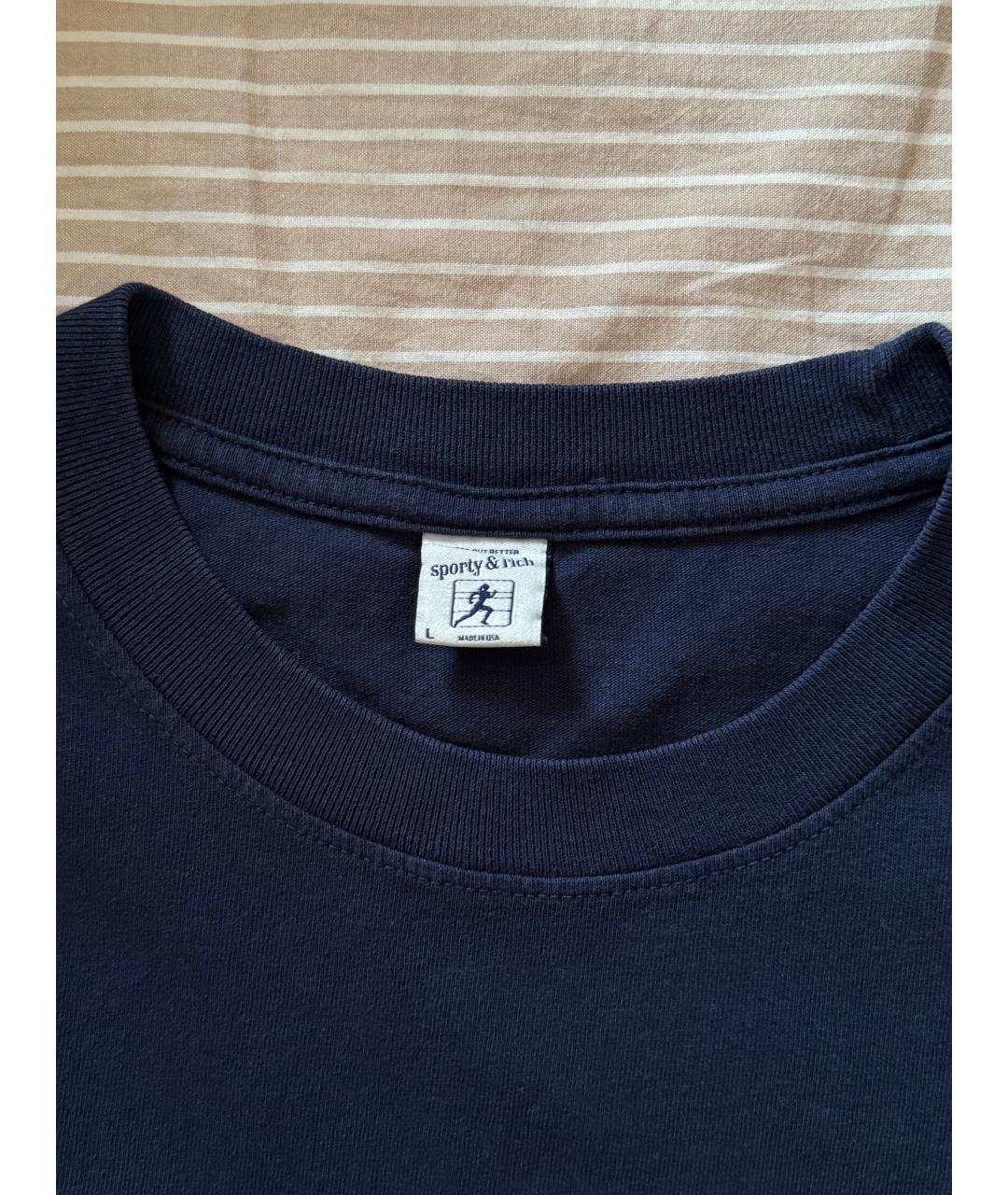 SPORTY AND RICH Темно-синяя хлопковая футболка, фото 6