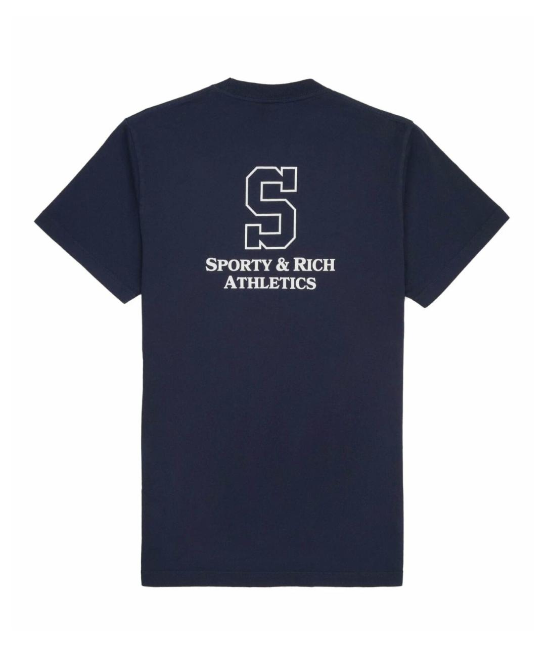 SPORTY AND RICH Темно-синяя хлопковая футболка, фото 2