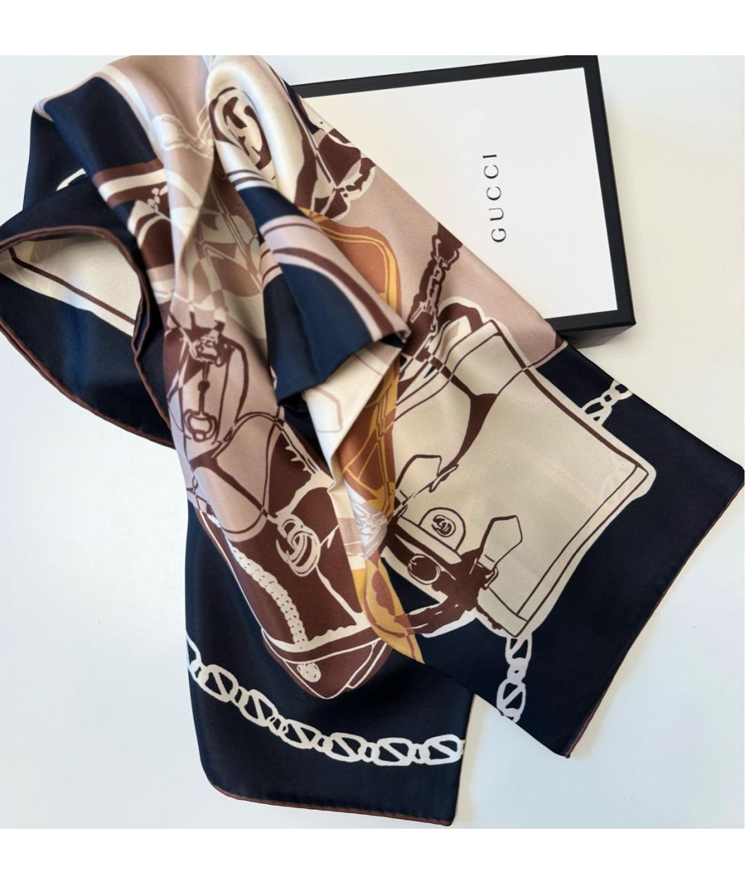 GUCCI Коричневый шелковый платок, фото 4