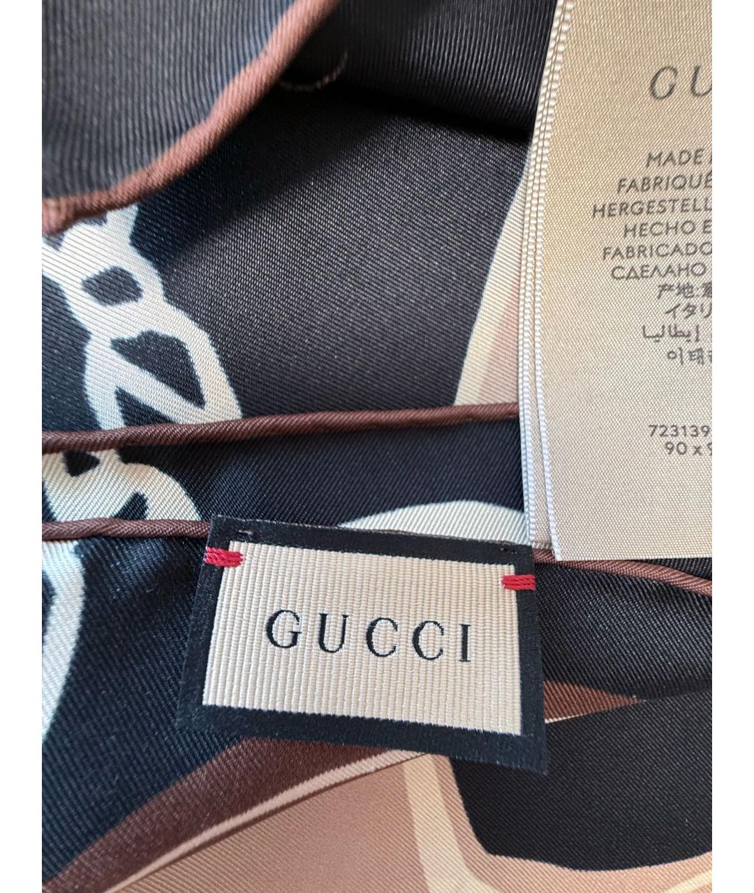 GUCCI Коричневый шелковый платок, фото 7