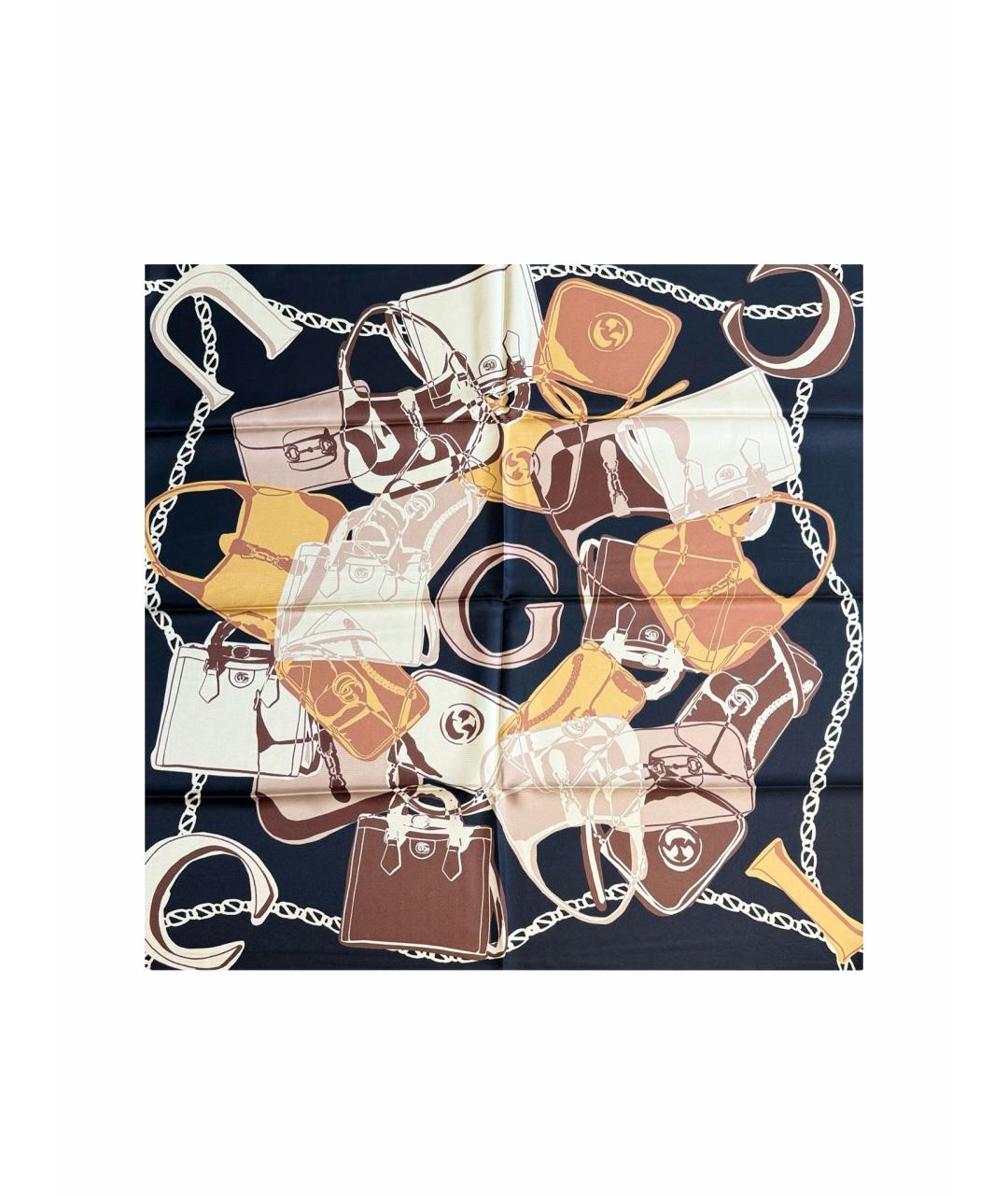 GUCCI Коричневый шелковый платок, фото 1