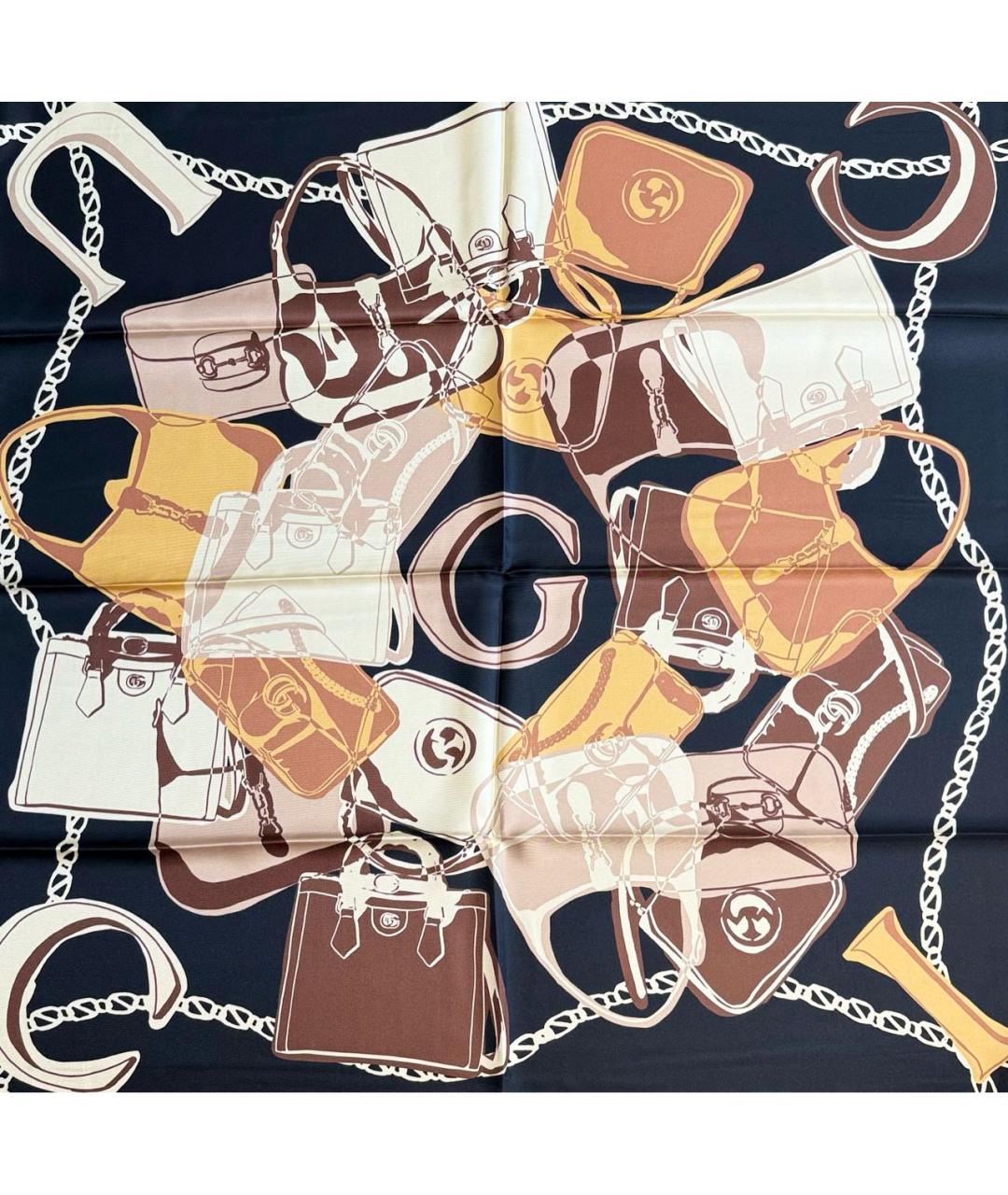 GUCCI Коричневый шелковый платок, фото 9