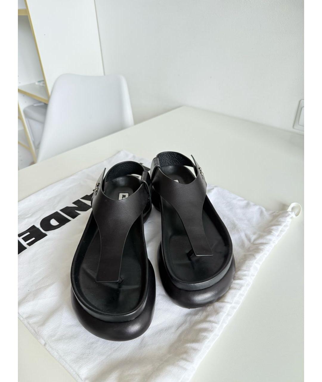 JIL SANDER Черные кожаные сандалии, фото 3