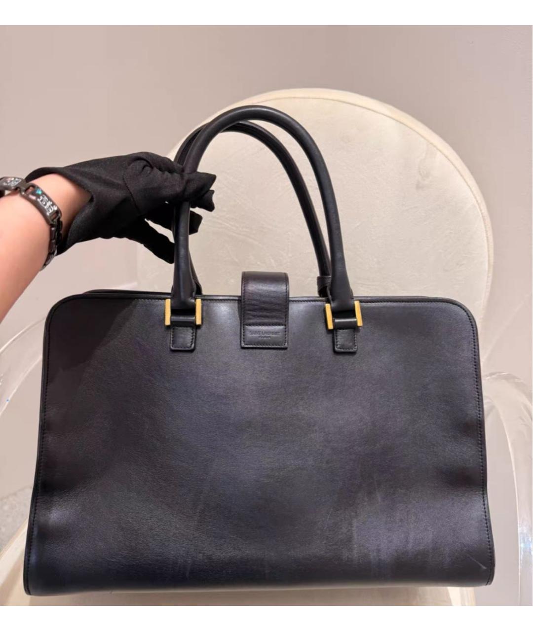 SAINT LAURENT Черная кожаная сумка тоут, фото 2