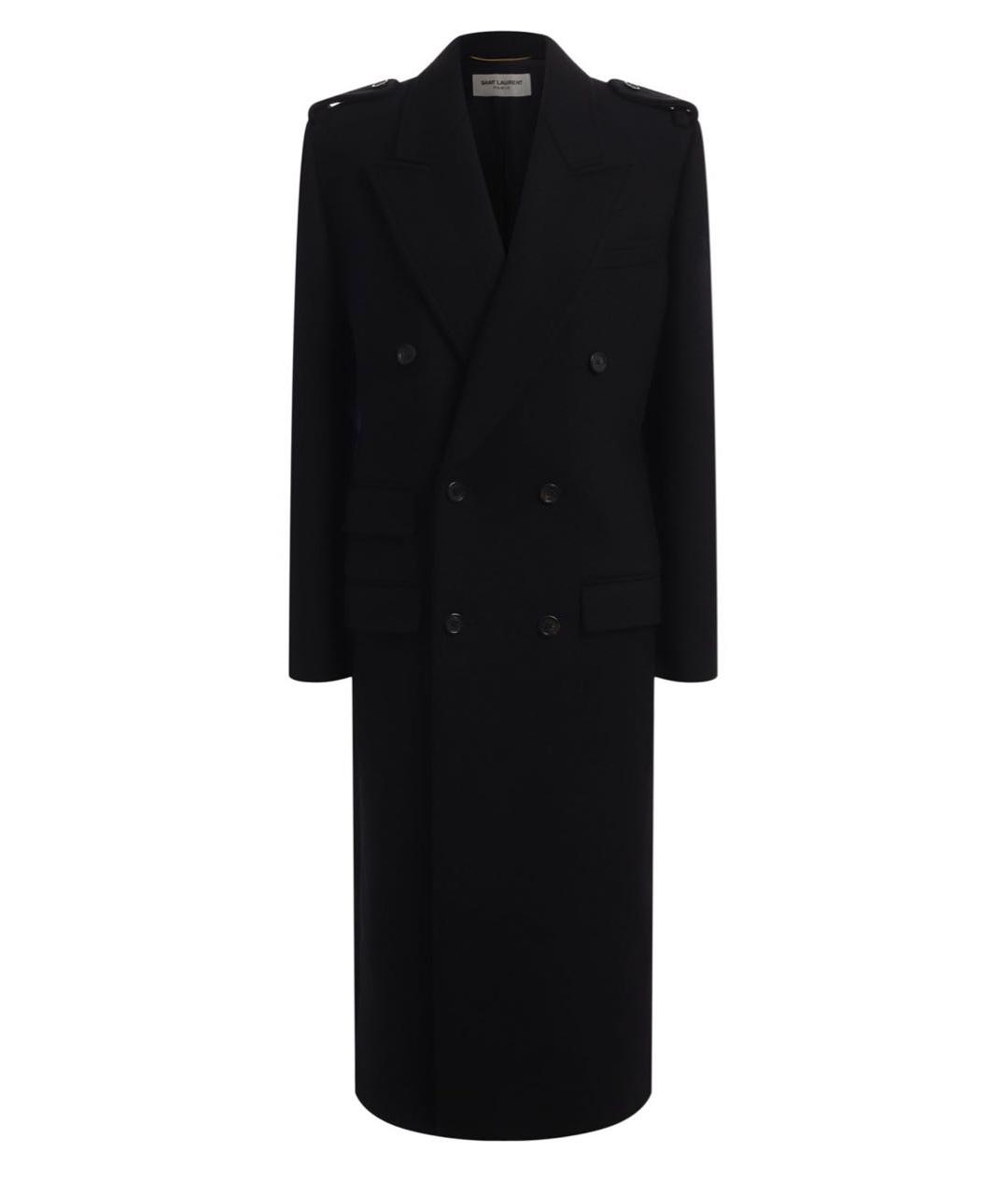 SAINT LAURENT Черное шерстяное пальто, фото 1