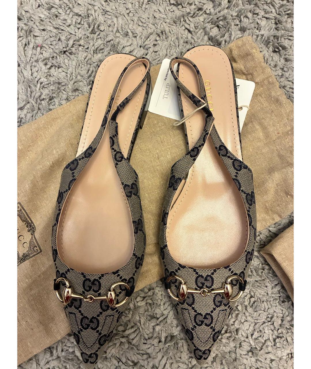 GUCCI Бежевые лодочки на низком каблуке, фото 4