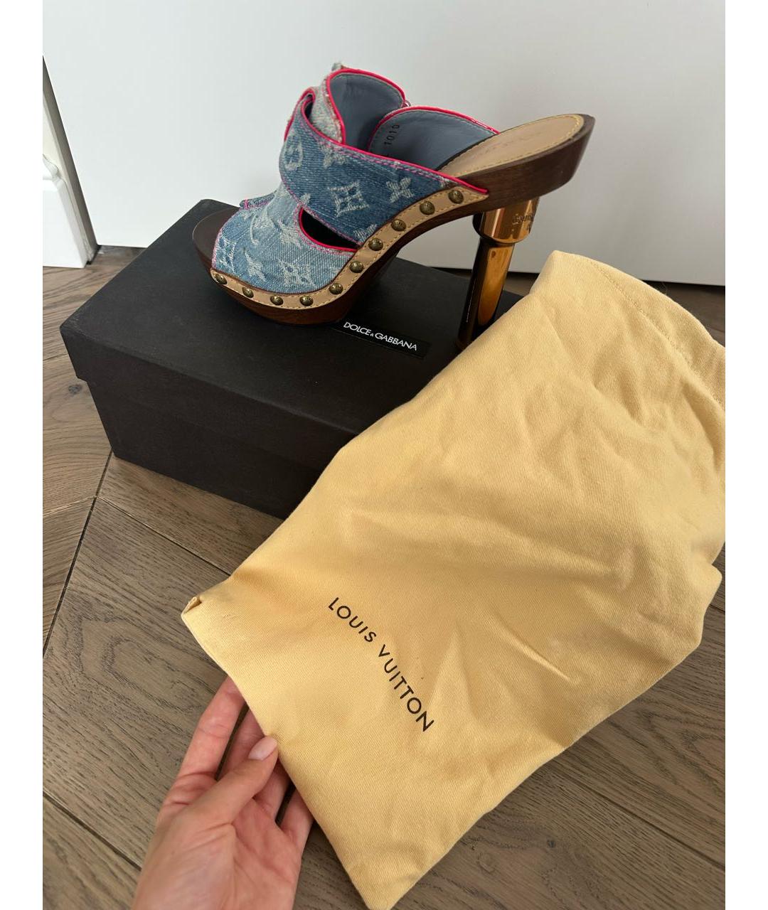 LOUIS VUITTON Мульти текстильные босоножки, фото 5