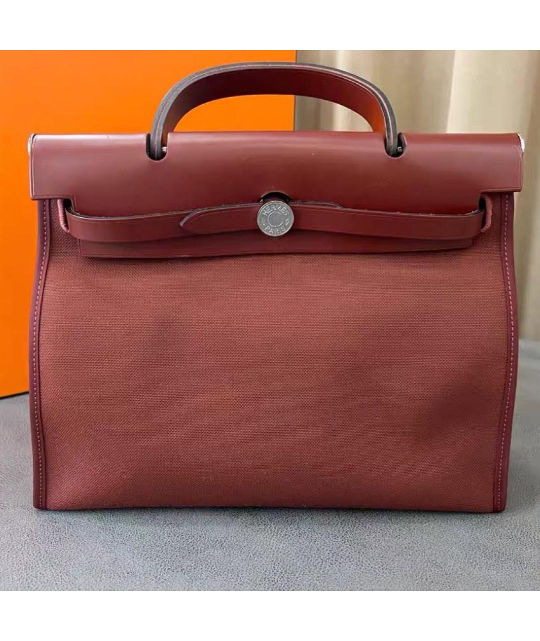 HERMES Бордовая жаккардовая сумка тоут, фото 2
