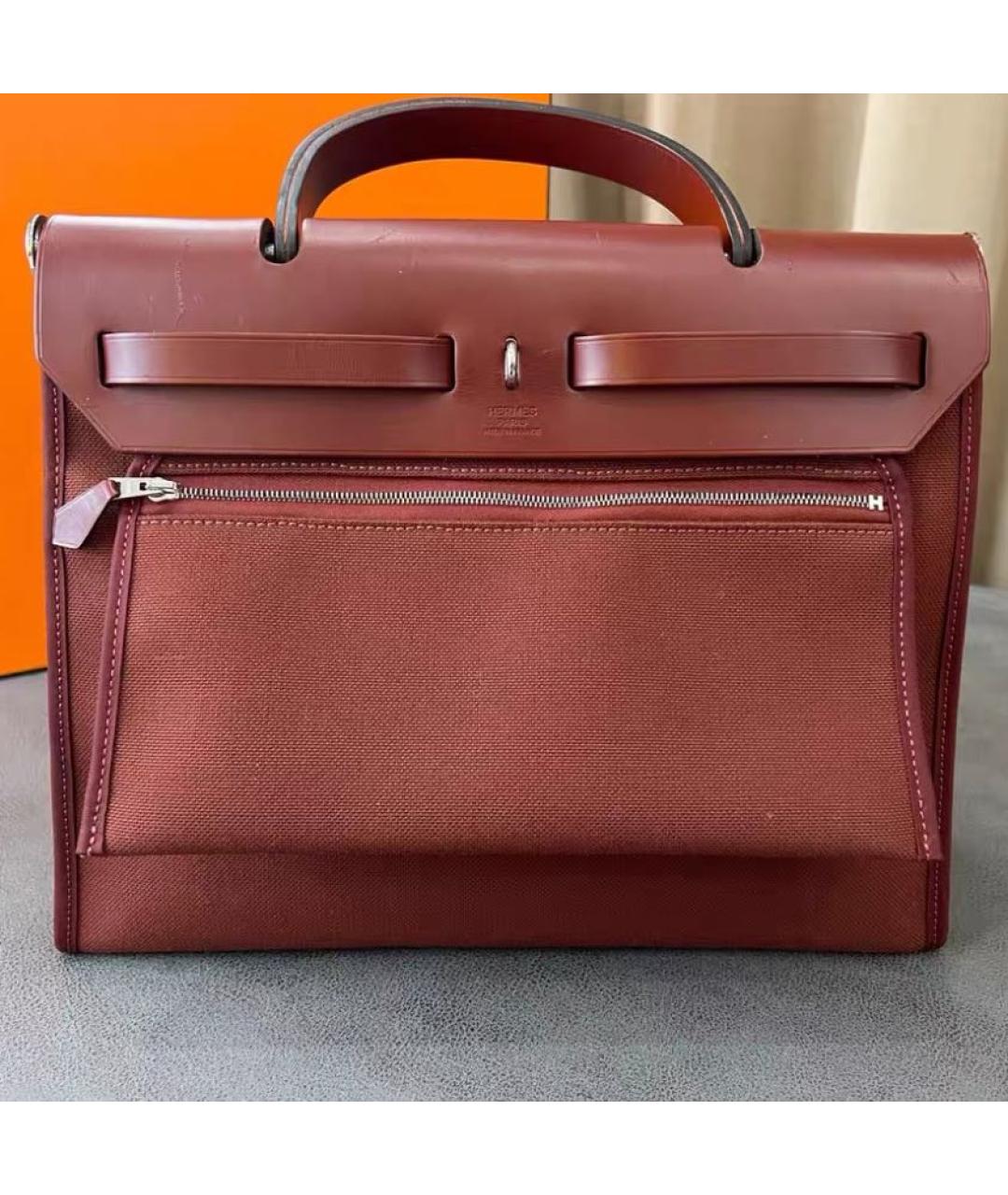 HERMES Бордовая жаккардовая сумка тоут, фото 3