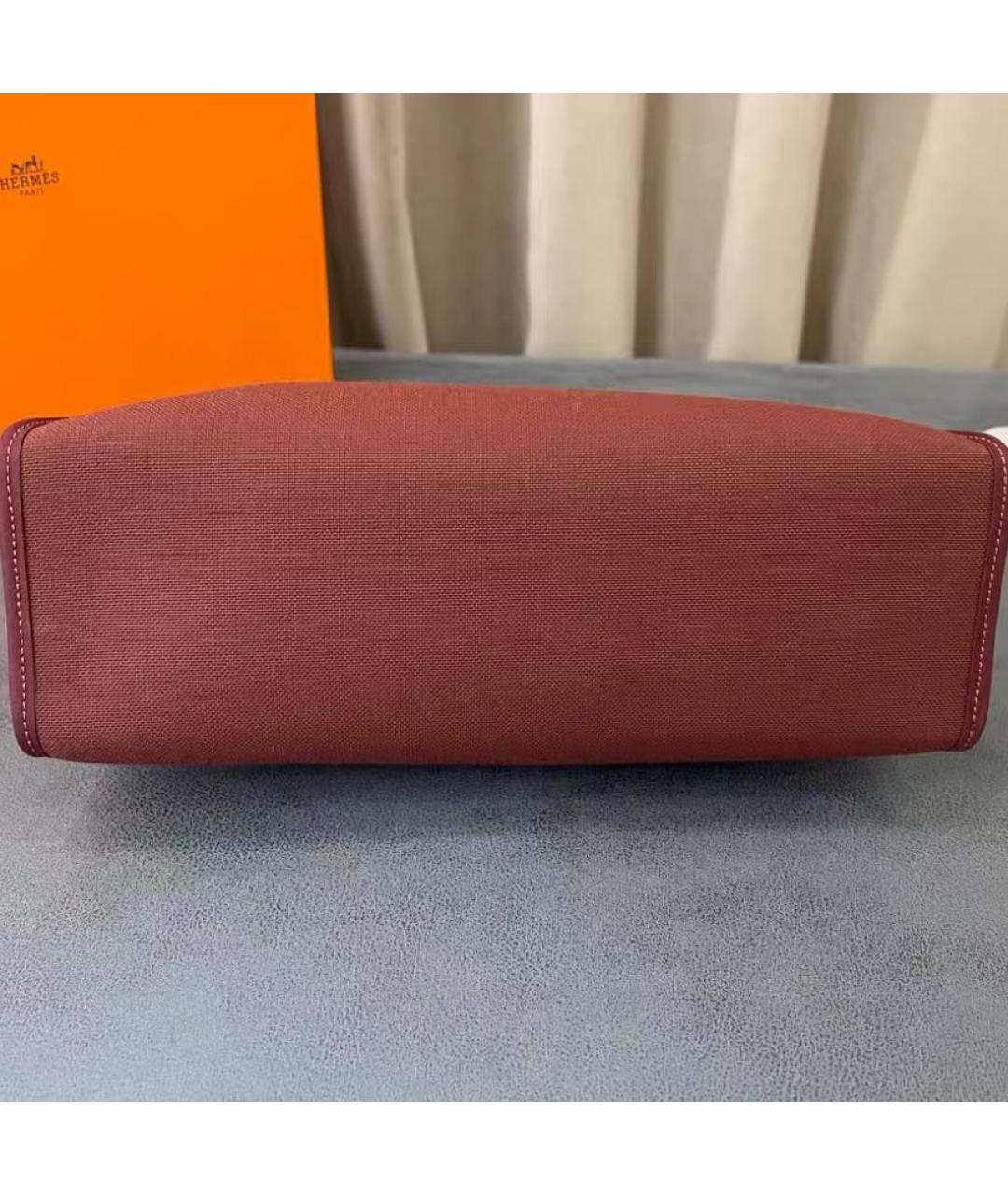 HERMES Бордовая жаккардовая сумка тоут, фото 4