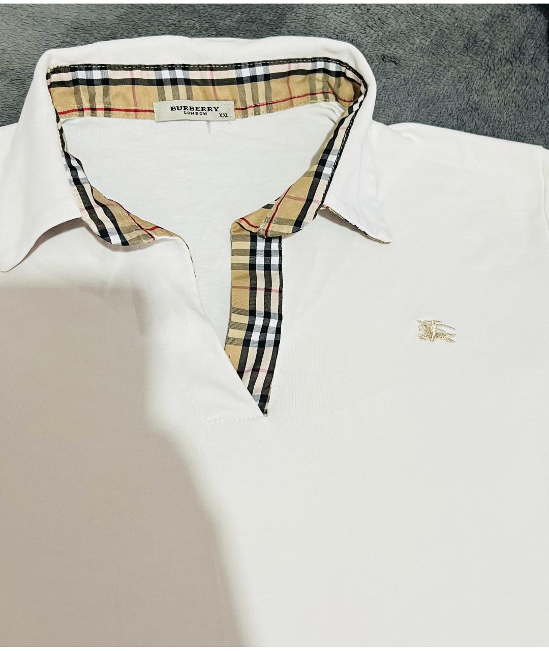 BURBERRY Белое хлопковое поло с коротким рукавом, фото 2