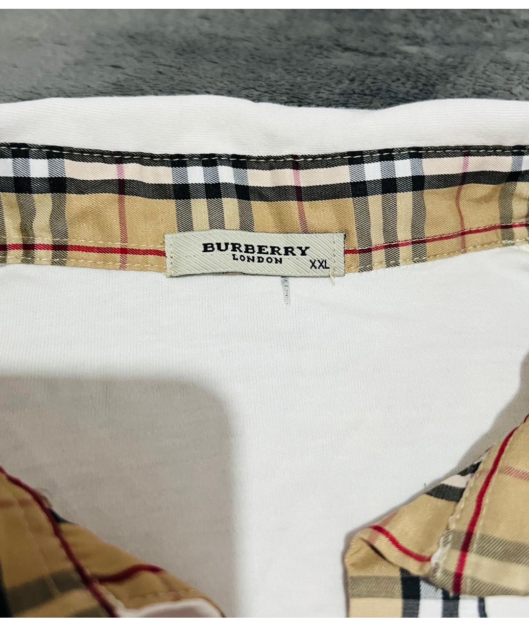 BURBERRY Белое хлопковое поло с коротким рукавом, фото 3