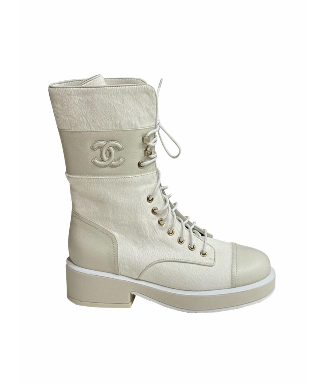 CHANEL Белые кожаные ботинки, фото 1