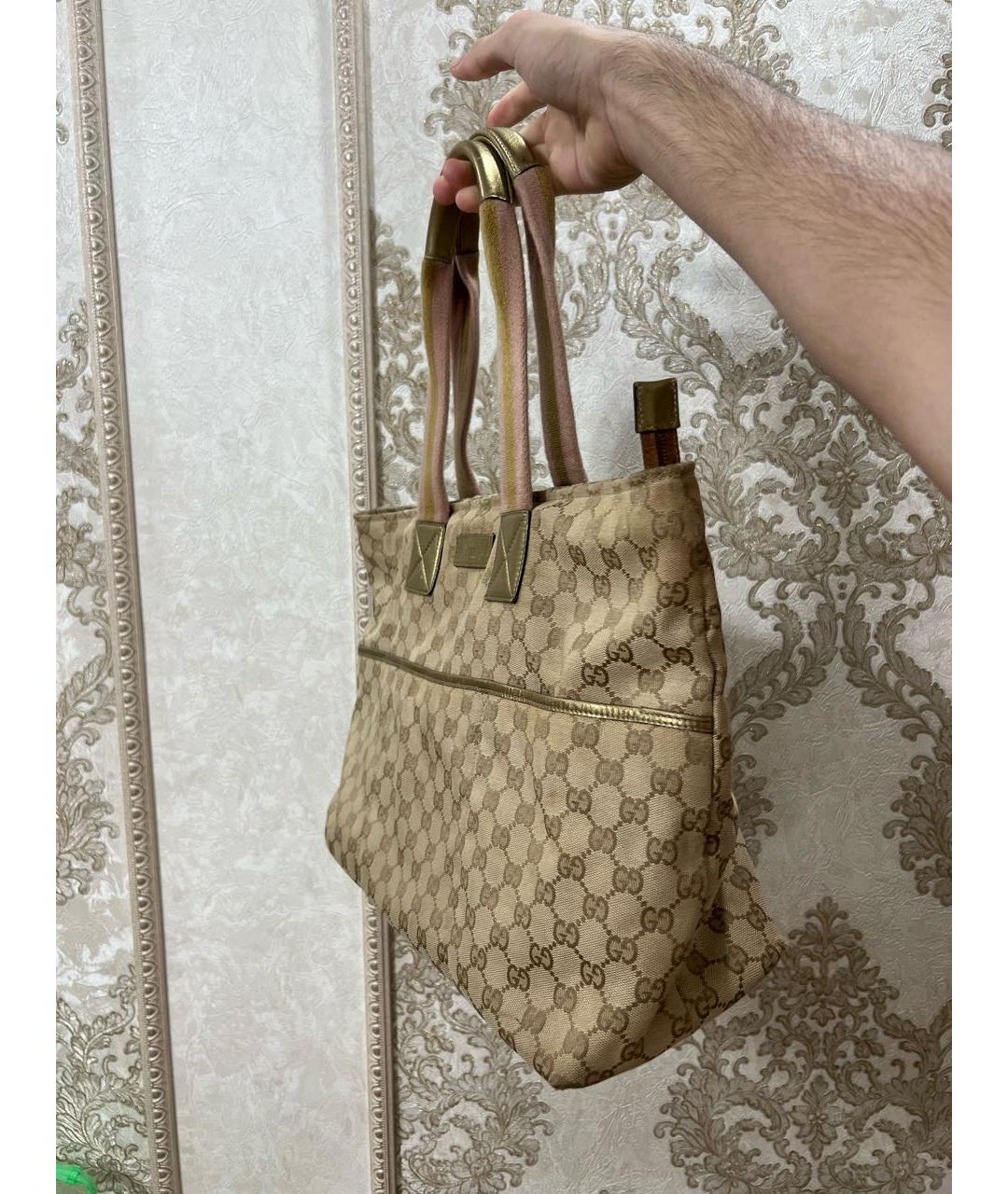 GUCCI Золотая тканевая сумка тоут, фото 2