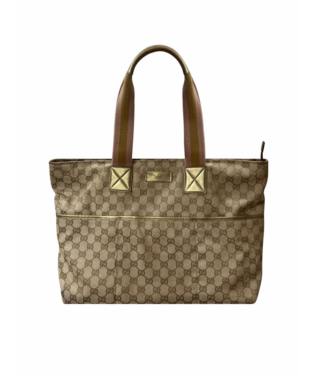 GUCCI Золотая тканевая сумка тоут, фото 1