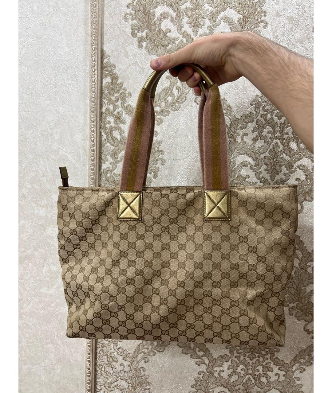 GUCCI Золотая тканевая сумка тоут, фото 3