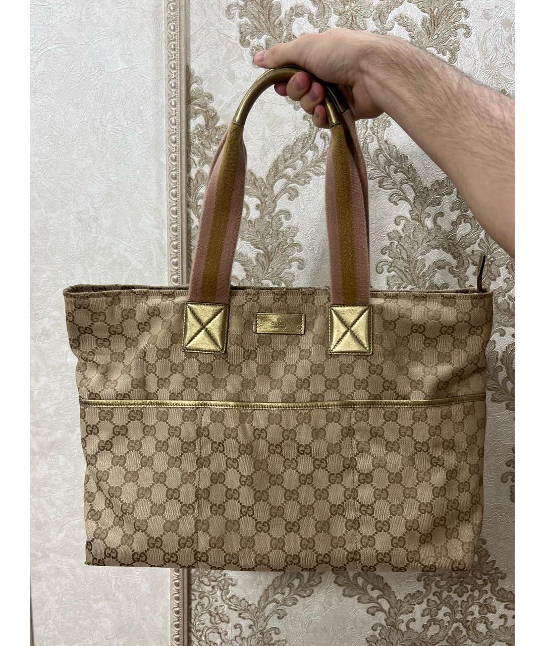 GUCCI Золотая тканевая сумка тоут, фото 6